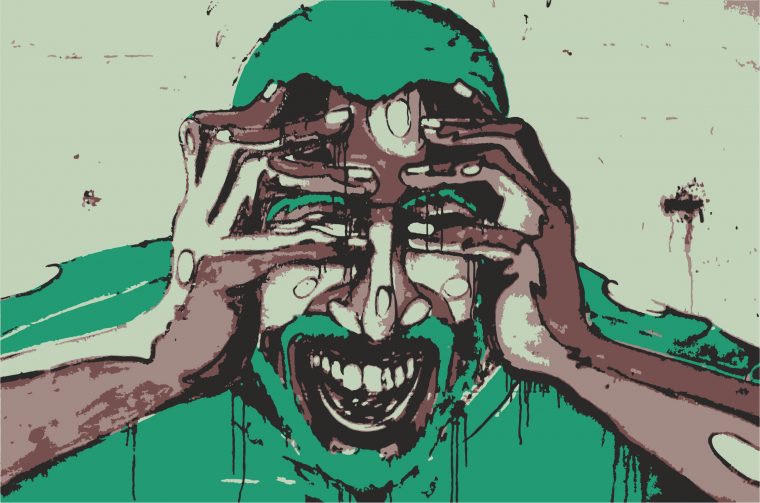 artwork of a guy holding his head looking anxious and stressed